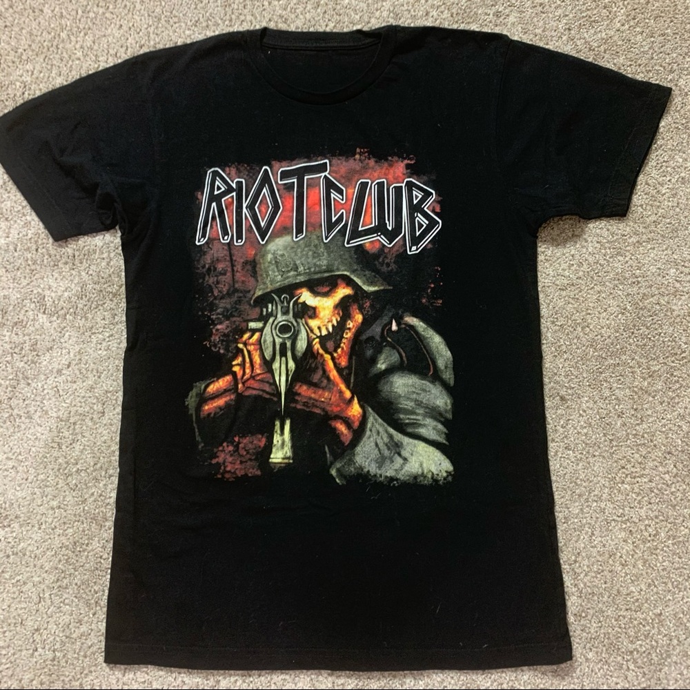RIOT CLUB Black SKELETON Soldier GUN SHOOTING Graphic T-SHIRT Tee